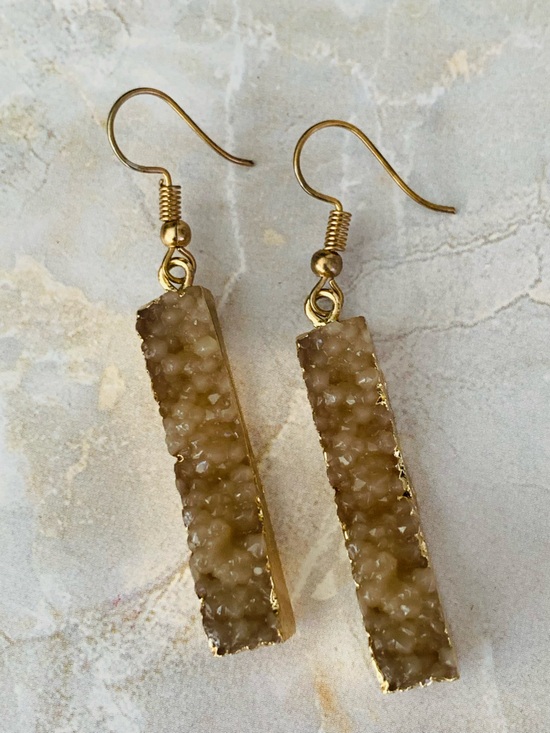 Jewelry - Gold-Tone Brown Druzy Bar Drop Earrings